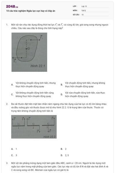 10 câu trắc nghiệm Ngẫu lực cực hay có đáp án