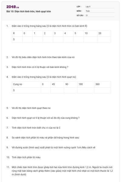 Bài 10: Diện tích hình tròn, hình quạt tròn