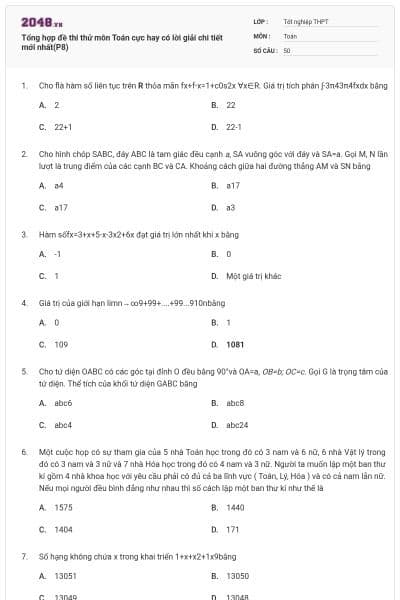 Tổng hợp đề thi thử môn Toán cực hay có lời giải chi tiết mới nhất(P8)