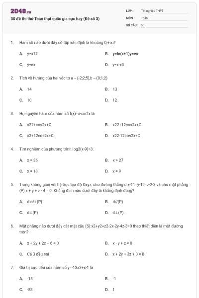 30 đề thi thử Toán thpt quốc gia cực hay (Đề số 3)