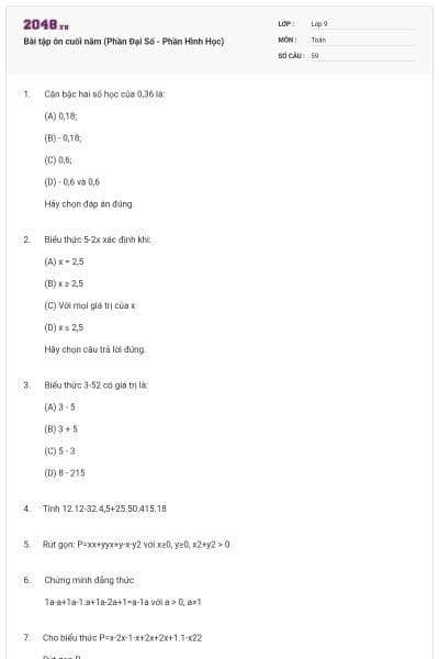 Bài tập ôn cuối năm (Phần Đại Số - Phần Hình Học)