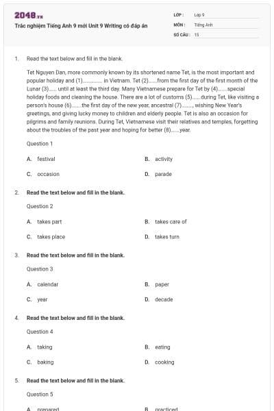 Trắc nghiệm Tiếng Anh 9 mới Unit 9 Writing có đáp án