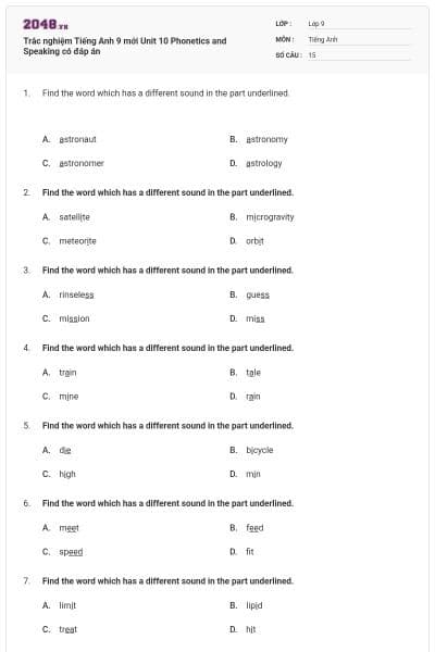 Trắc nghiệm Tiếng Anh 9 mới Unit 10 Phonetics and Speaking có đáp án