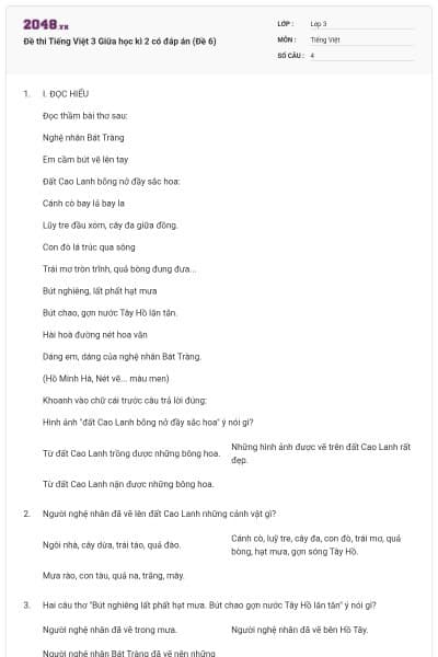 Đề thi Tiếng Việt 3 Giữa học kì 2 có đáp án (Đề 6)