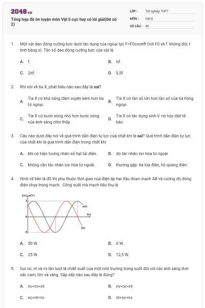 Tổng hợp đề ôn luyện môn Vật lí cực hay có lời giải(Đề số 2)