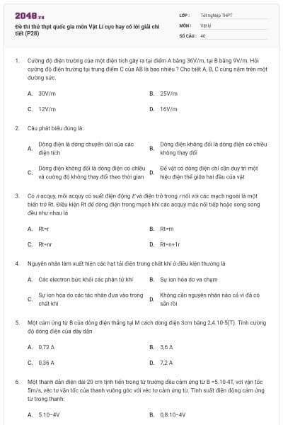 Đề thi thử thpt quốc gia môn Vật Lí cực hay có lời giải chi tiết (P28)
