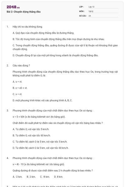 Bài 2: Chuyển động thẳng đều