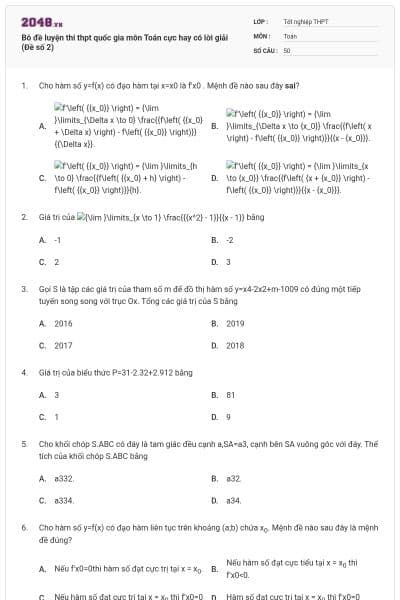 Bô đề luyện thi thpt quốc gia môn Toán cực hay có lời giải (Đề số 2)