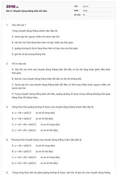 Bài 3: Chuyển động thẳng biến đổi đều