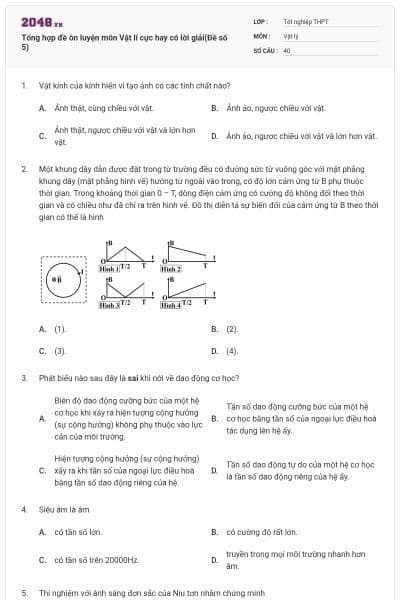 Tổng hợp đề ôn luyện môn Vật lí cực hay có lời giải(Đề số 5)