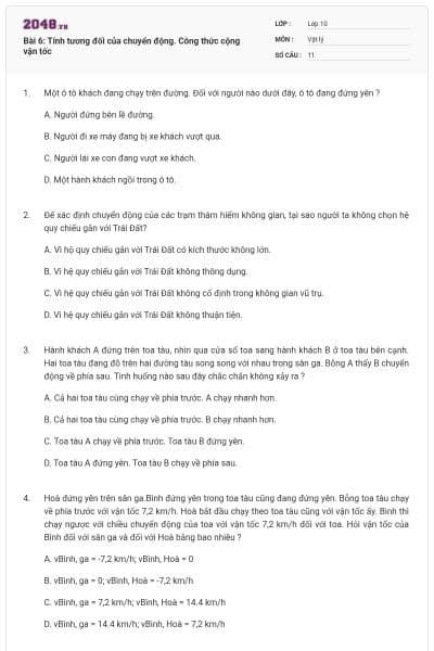 Bài 6: Tính tương đối của chuyển động. Công thức cộng vận tốc