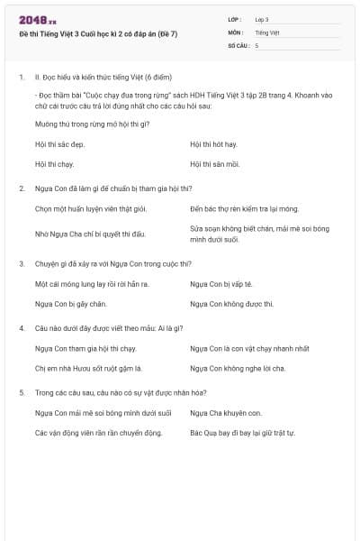 Đề thi Tiếng Việt 3 Cuối học kì 2 có đáp án (Đề 7)