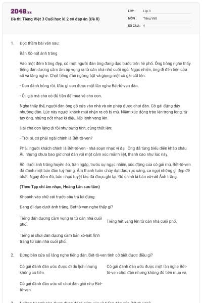 Đề thi Tiếng Việt 3 Cuối học kì 2 có đáp án (Đề 8)