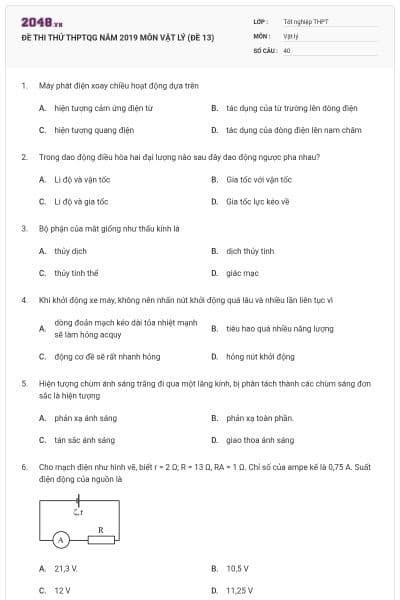 ĐỀ THI THỬ THPTQG NĂM 2019 MÔN VẬT LÝ (ĐỀ 13)