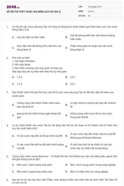 ĐỀ ÔN THI THPT QUỐC GIA MÔN LỊCH SỬ (Đề 2)