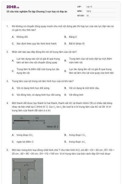 25 câu trắc nghiệm Ôn tập Chương 3 cực hay có đáp án