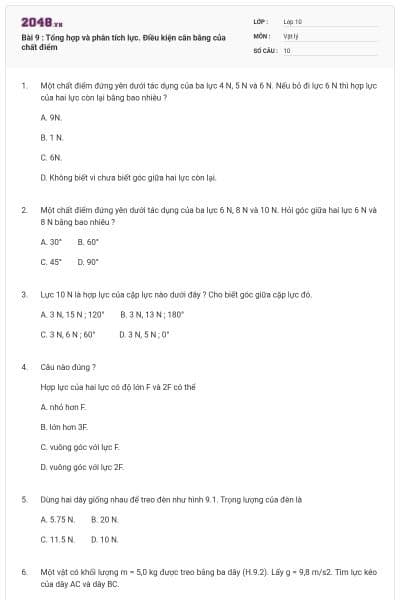 Bài 9 : Tổng hợp và phân tích lực. Điều kiện cân bằng của chất điểm