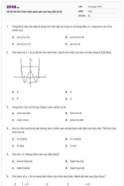 30 đề thi thử Toán thpt quốc gia cực hay (Đề số 6)