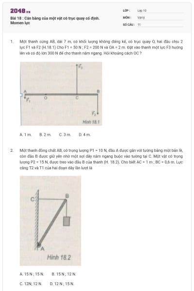 Bài 18 : Cân bằng của một vật có trục quay cố định. Momen lực