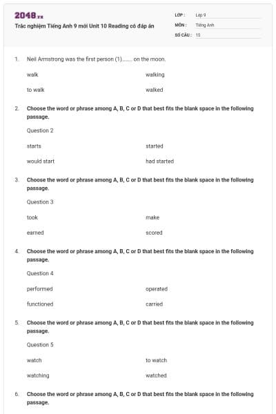 Trắc nghiệm Tiếng Anh 9 mới Unit 10 Reading có đáp án
