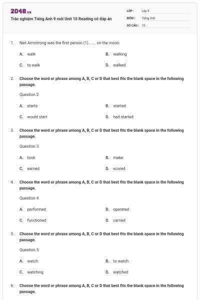 Trắc nghiệm Tiếng Anh 9 mới Unit 10 Reading có đáp án
