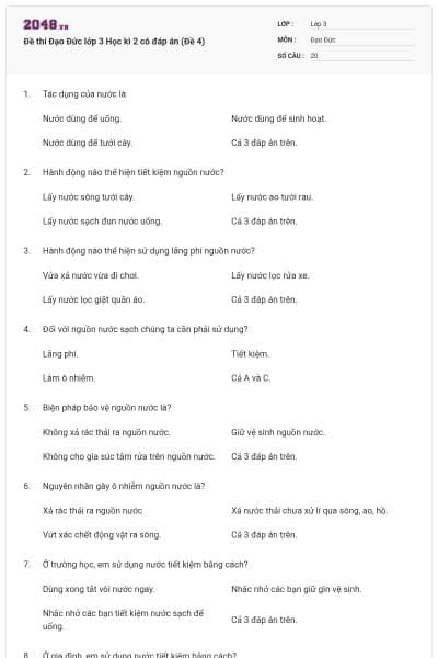 Đề thi Đạo Đức lớp 3 Học kì 2 có đáp án (Đề 4)