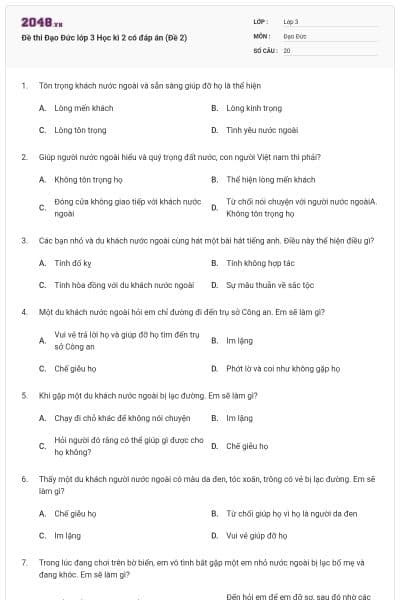 Đề thi Đạo Đức lớp 3 Học kì 2 có đáp án (Đề 2)