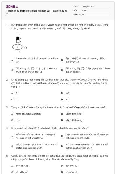 Tổng hợp đề thi thử thpt quốc gia môn Vật lí cực hay(đề số 3)