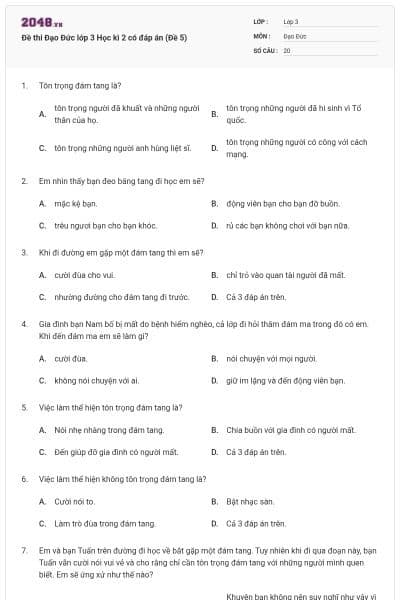Đề thi Đạo Đức lớp 3 Học kì 2 có đáp án (Đề 5)