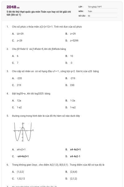 5 Đề thi thử thpt quốc gia môn Toán cực hay có lời giải chi tiết (Đề số 1)