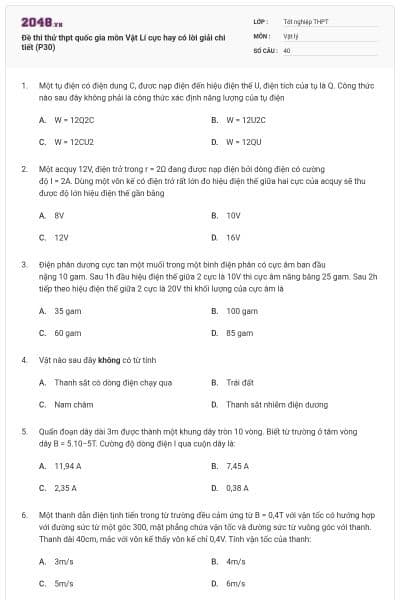 Đề thi thử thpt quốc gia môn Vật Lí cực hay có lời giải chi tiết (P30)