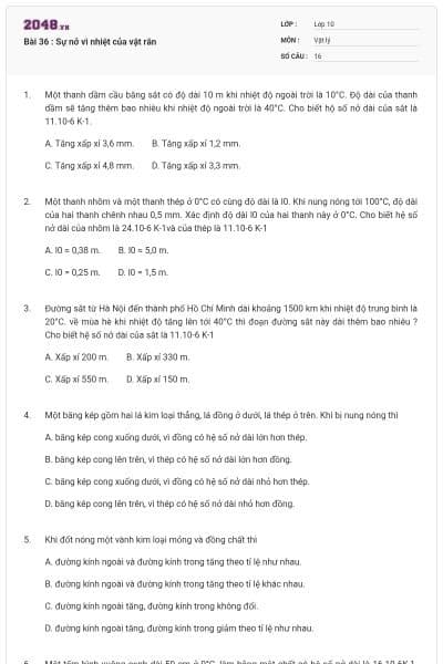 Bài 36 : Sự nở vì nhiệt của vật rắn