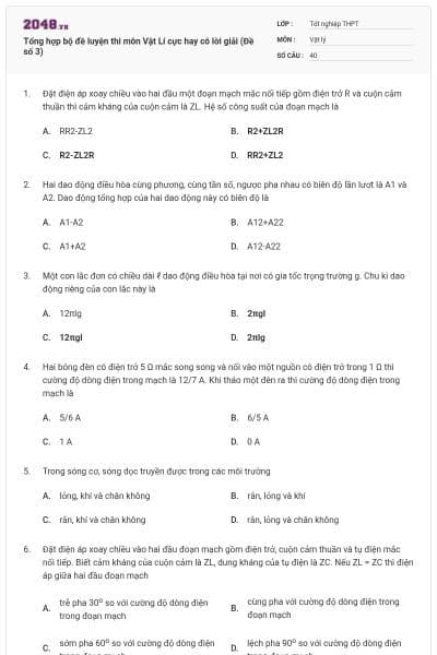 Tổng hợp bộ đề luyện thi môn Vật Lí cực hay có lời giải (Đề số 3)