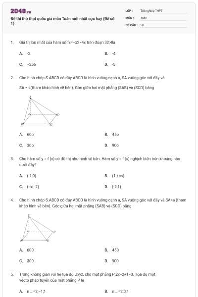 Đề thi thử thpt quốc gia môn Toán mới nhất cực hay (Đế số 1)