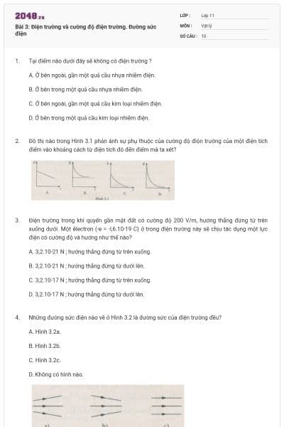 Bài 3: Điện trường và cường độ điện trường. Đường sức điện