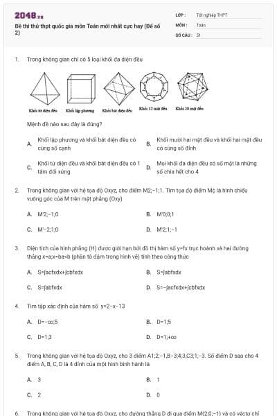 Đề thi thử thpt quốc gia môn Toán mới nhất cực hay (Đế số 2)