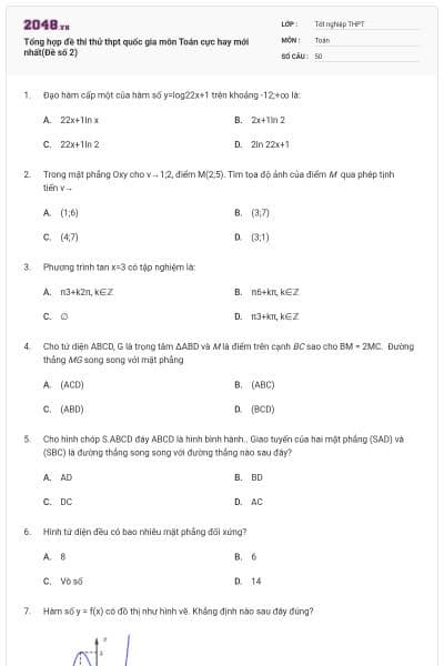 Tổng hợp đề thi thử thpt quốc gia môn Toán cực hay mới nhất(Đề số 2)