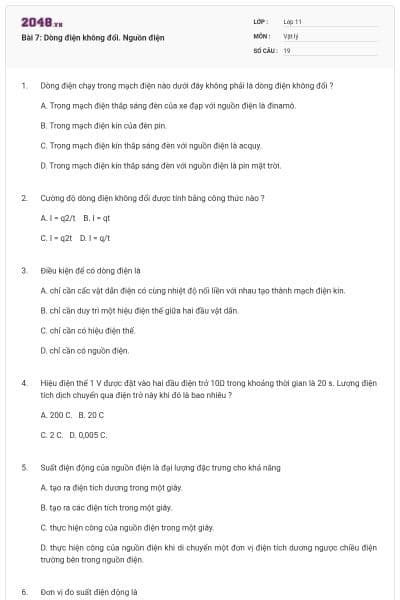 Bài 7: Dòng điện không đổi. Nguồn điện