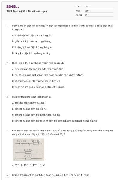 Bài 9: Định luật Ôm đối với toàn mạch
