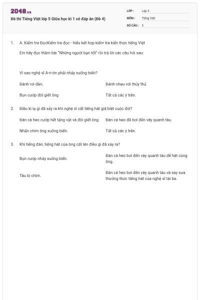 Đề thi Tiếng Việt lớp 5 Giữa học kì 1 có đáp án (Đề 4)