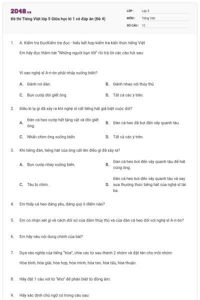 Đề thi Tiếng Việt lớp 5 Giữa học kì 1 có đáp án (Đề 4)