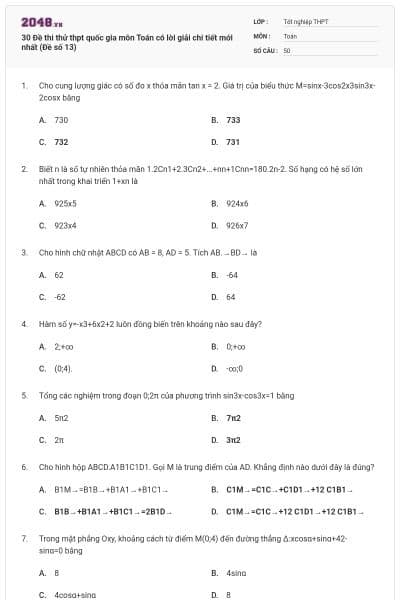 30 Đề thi thử thpt quốc gia môn Toán có lời giải chi tiết mới nhất (Đề số 13)