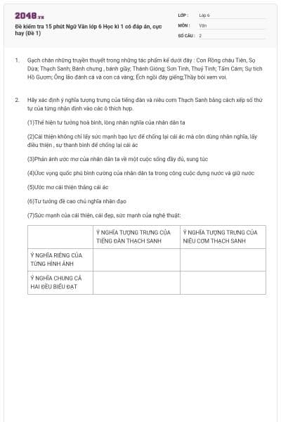 Đề kiểm tra 15 phút Ngữ Văn lớp 6 Học kì 1 có đáp án, cực hay (Đề 1)