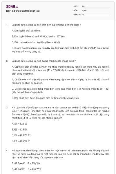 Bài 13: Dòng điện trong kim loại