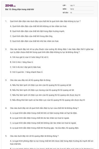 Bài 15: Dòng điện trong chất khí