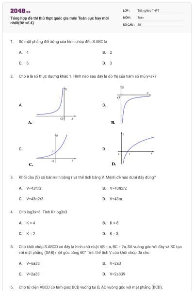 Tổng hợp đề thi thử thpt quốc gia môn Toán cực hay mới nhất(Đề số 4)