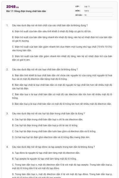 Bài 17: Dòng điện trong chất bán dẫn