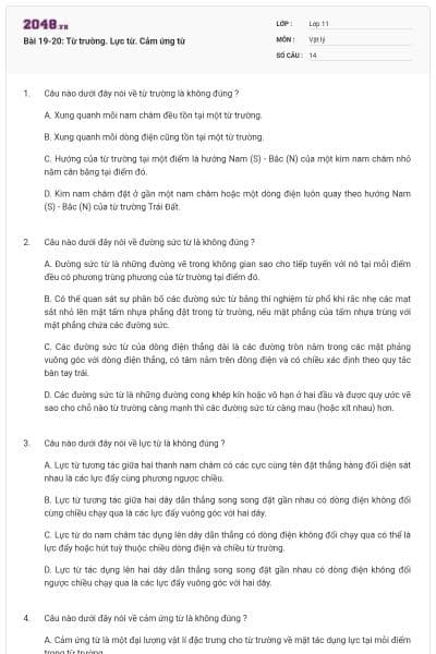 Bài 19-20: Từ trường. Lực từ. Cảm ứng từ