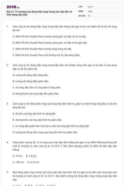 Bài 21: Từ trường của dòng điện chạy trong các dây dẫn có hình dạng đặc biệt