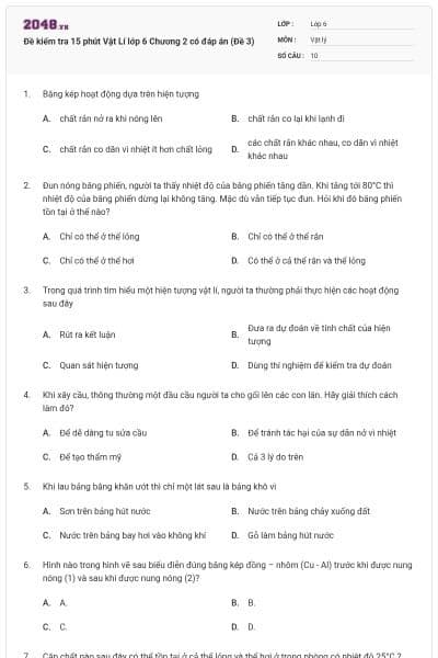 Đề kiểm tra 15 phút Vật Lí lớp 6 Chương 2 có đáp án (Đề 3)